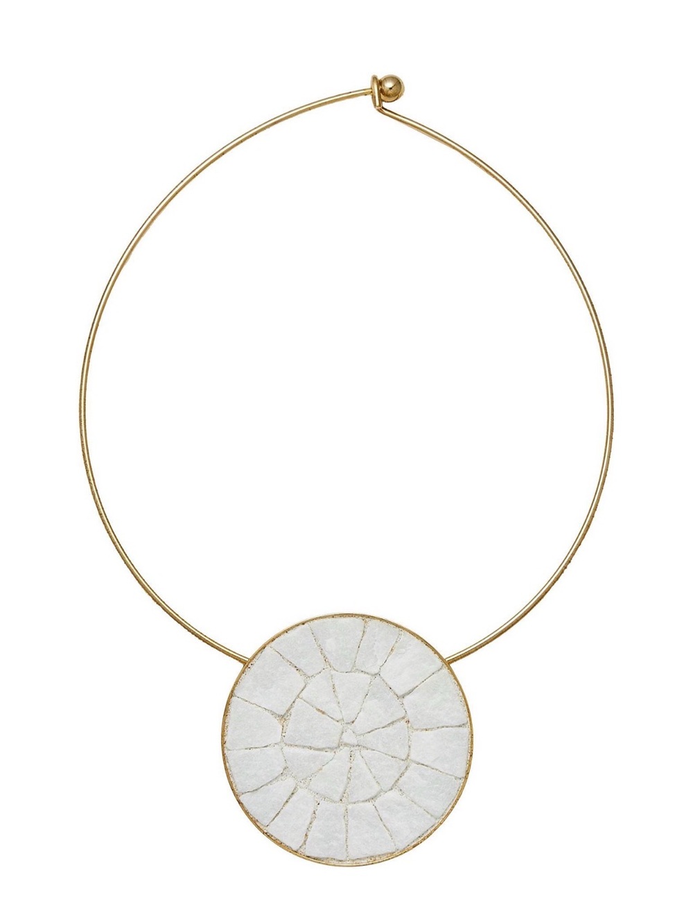 JIL SANDER GOLD TONE COLAR NECKLACE WITH MOSAIC CIRCULAR WHITE PENDANT